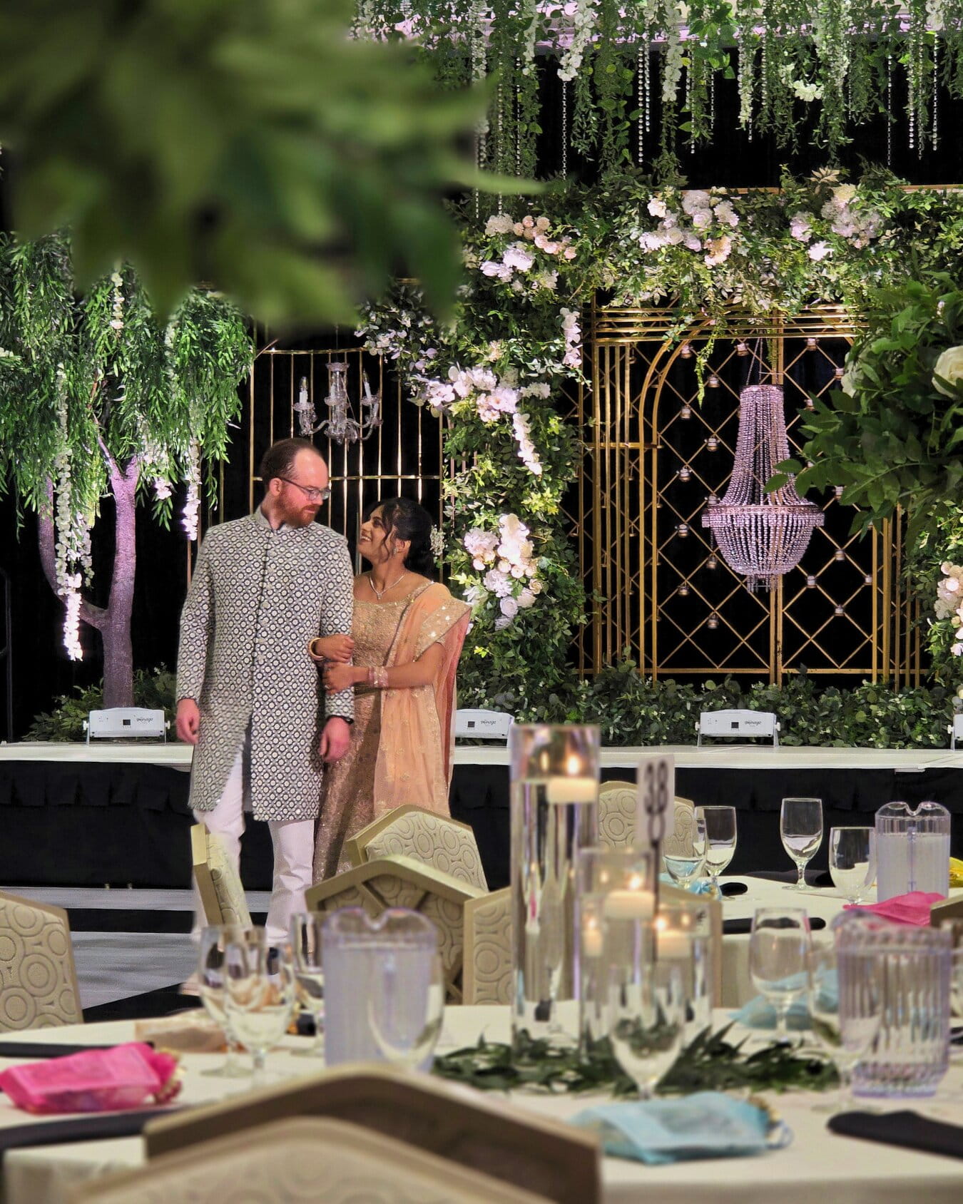 Fusion wedding decorator in Metro Detroit, blended cultural wedding design combining mandap and Western floral elements by Bridal Insignia