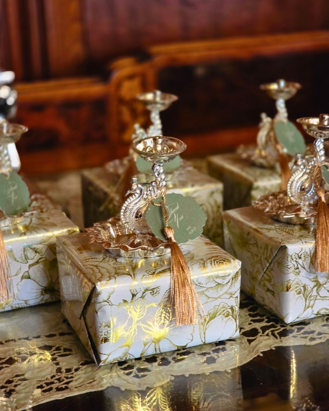 Wedding decorator at Meadow Brook Hall in Rochester, fresh floral design in the historic Gothic ballroom by Bridal Insignia